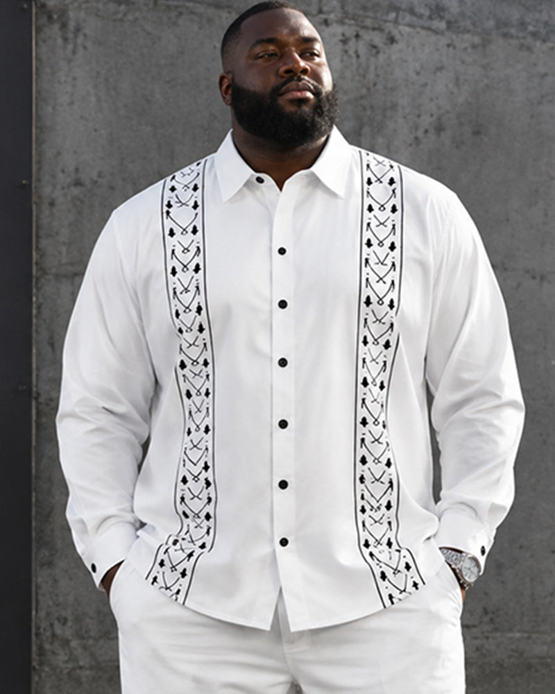 Big & Tall Men's Ethnic Pattern Long Sleeve Shirt Pants Set
