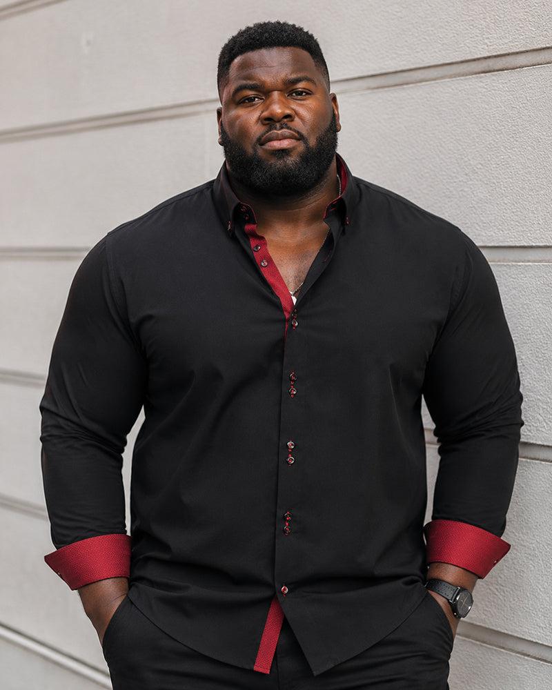 XS-3XL Business Casual Long Sleeve Stretch Double-breasted Colorblock Shirt-Ironing Free