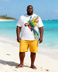 Big & Tall Men's Parrot Splash Ink Print Round Neck Short Sleeve T-Shirt Shorts Set