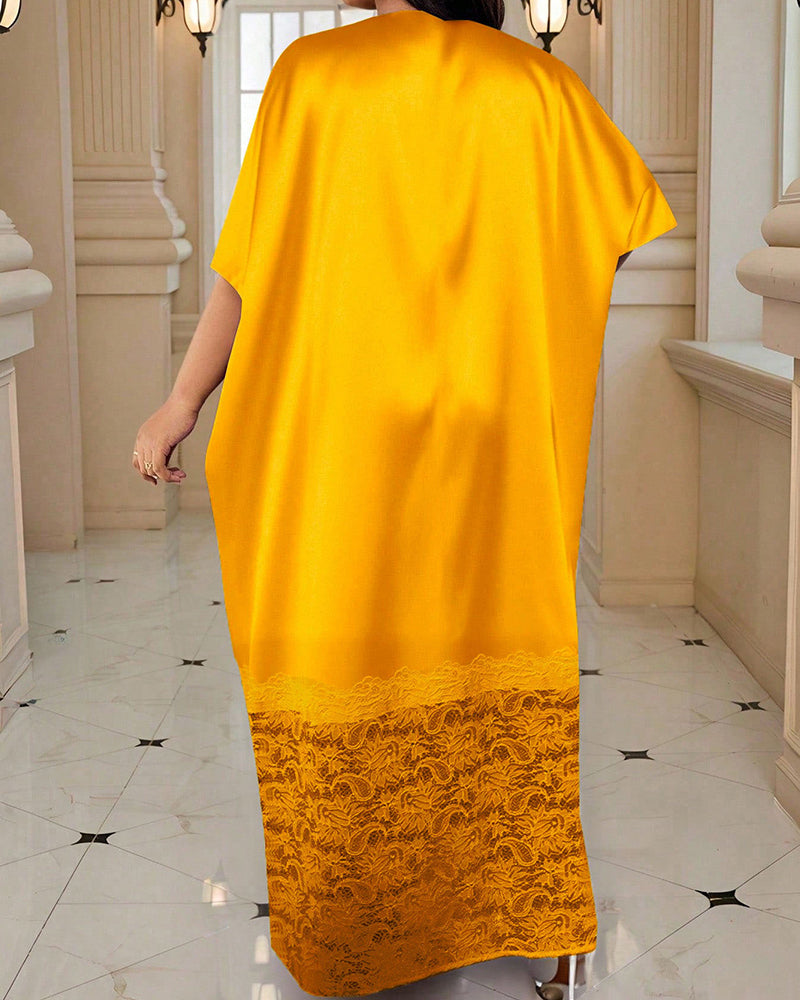 L-4XL Plus Size Elegant Lace Collar Half Sleeve Loose Dress