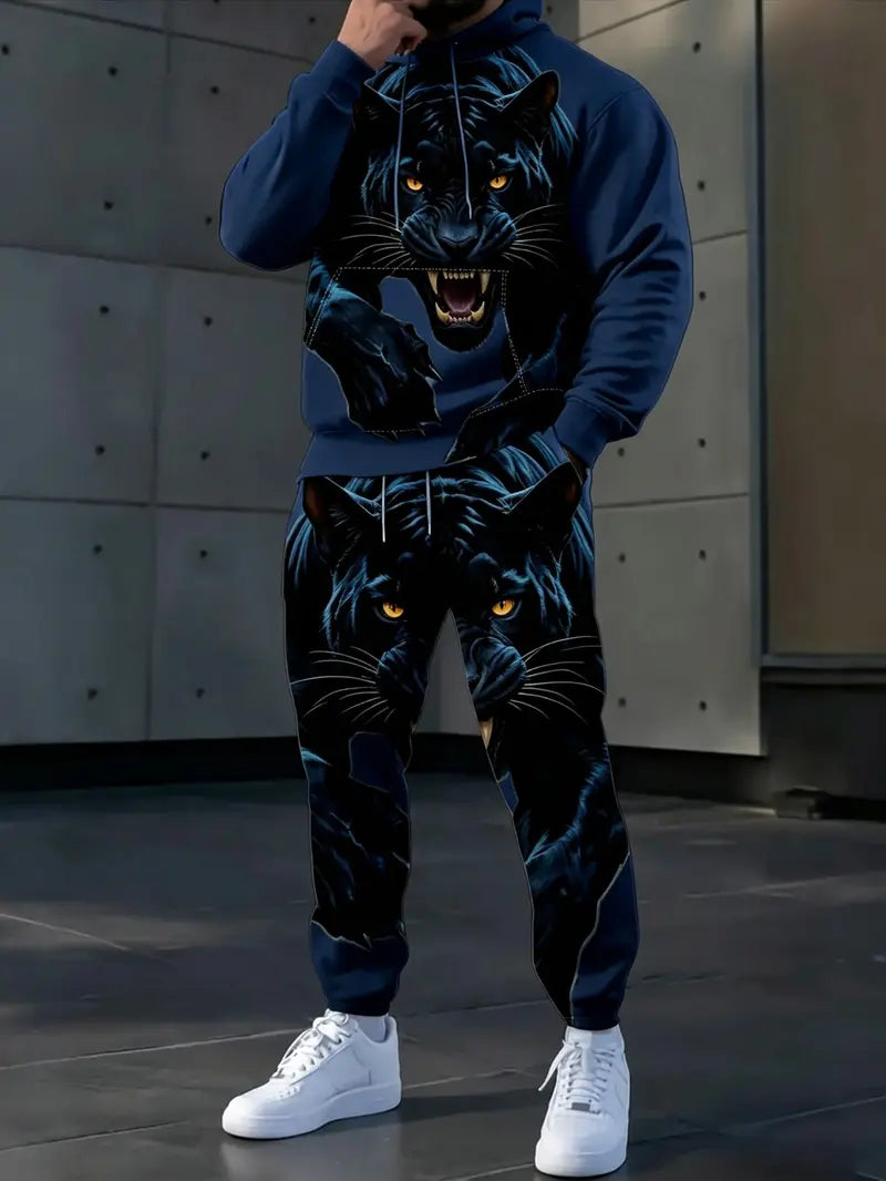 Men's Casual Hooded Sweatshirt Set