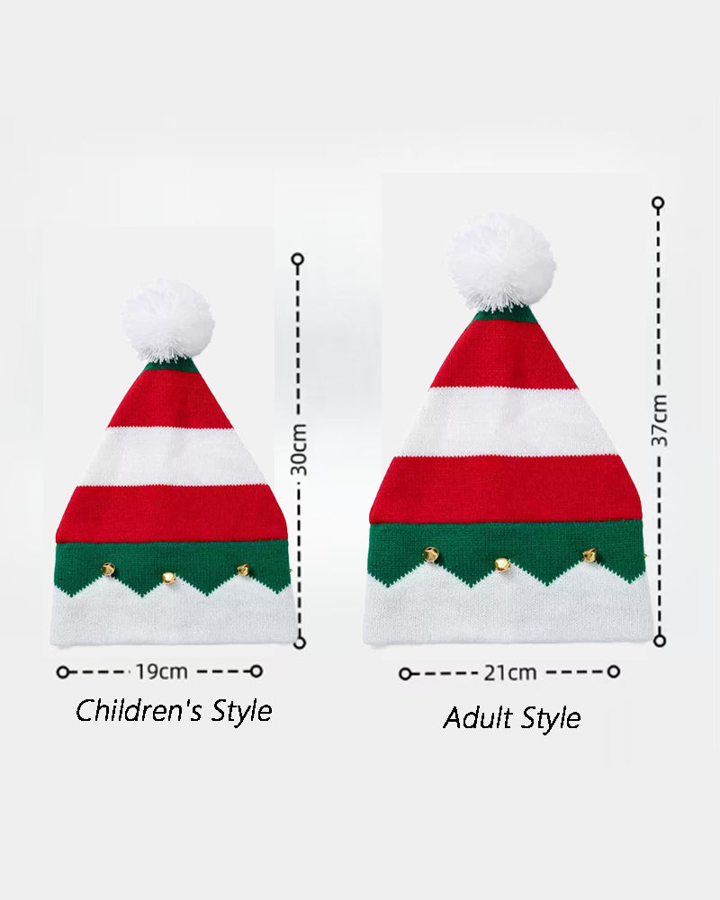 Autumn And Winter Classic Red And White Green Color Matching Elves Christmas Hat Knitted Parent Hat Gift