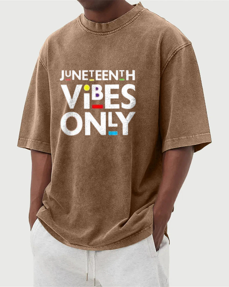 S-5XL Juneteenth Vibes Only Printed Wash Dressed T-Shirt