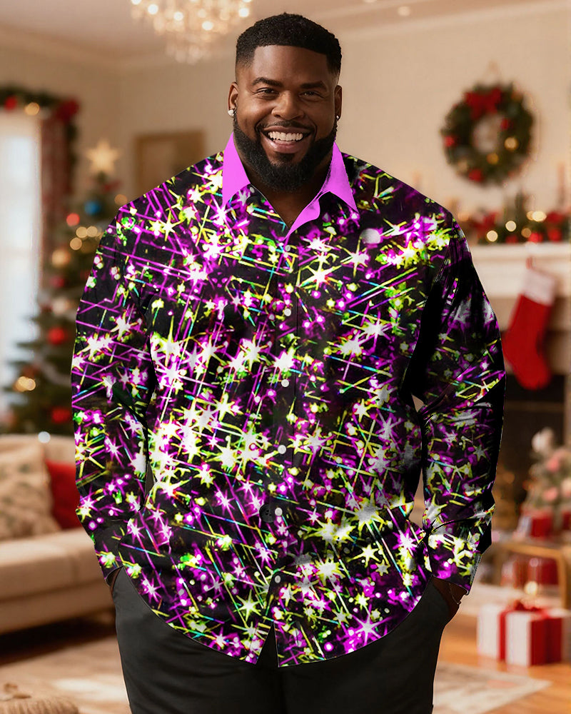 Big & Tall Men's Christmas Fun Lights Print Long Sleeve Shirt