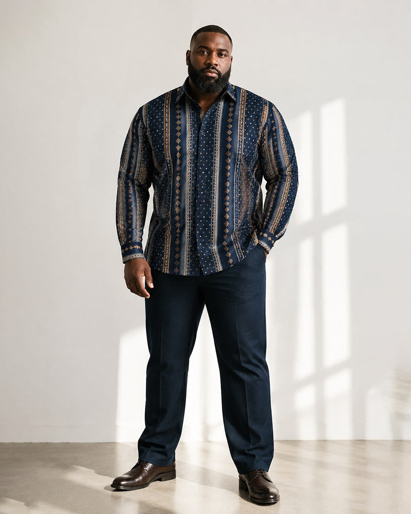 Big & Tall Men’s Retro Vertical Stripe And Polka-Dot Print Long-Sleeve Shirt And Pants Set