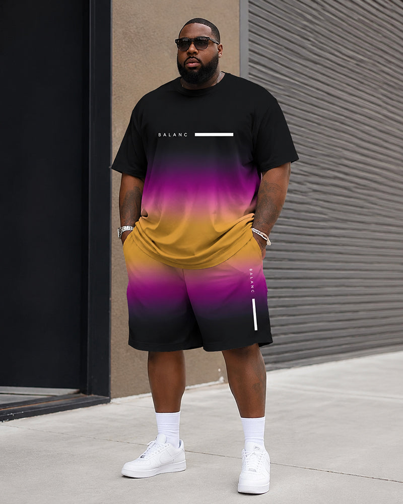 Big & Tall Men’s Gradient Letter-Print Crew-Neck Short-Sleeve T-Shirt And Shorts Set