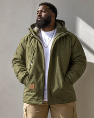L-9XL Hooded Drawstring Solid Color Windproof Fleece Jacket