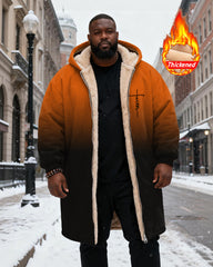 Big & Tall Men's Faith Gradient Print Velvet Thickened Long Hooded Coat