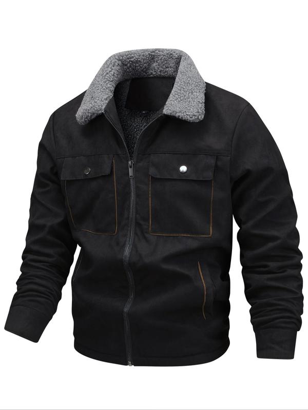 Men's Solid Pocket Zipper Fleece Jacket