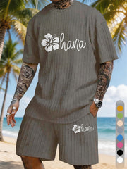 Ohana Hibiscus Flower Print Texture Plus Size Vacation Suit