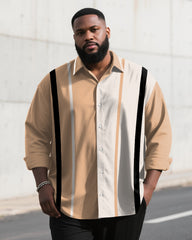 Big & Tall Men's Brown White And Black Vertical Contrast Print Long Sleeve Shirt