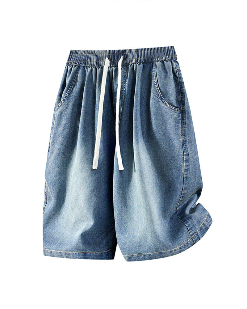 Men's Large Size Washed Distressed Solid Color Denim Pants XL-10XL