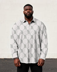 Big & Tall Men's Business Style Letter Stitching Line Printed Long Sleeve Shirt