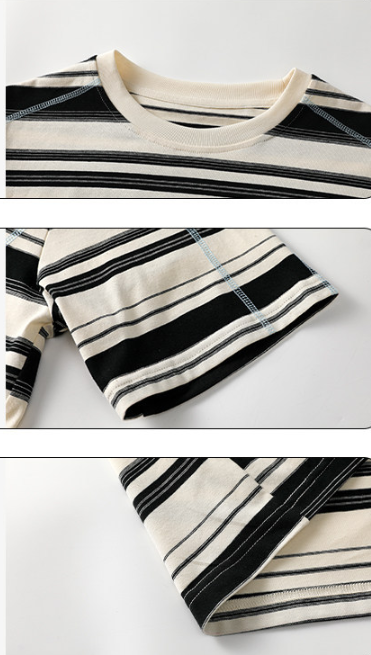 M-5XL Striped Loose Hasselblad Round Neck Short Sleeve
