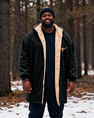 Big & Tall Men's Hunting Style Bull Totem Print Velvet Thickened Long Hooded Coat