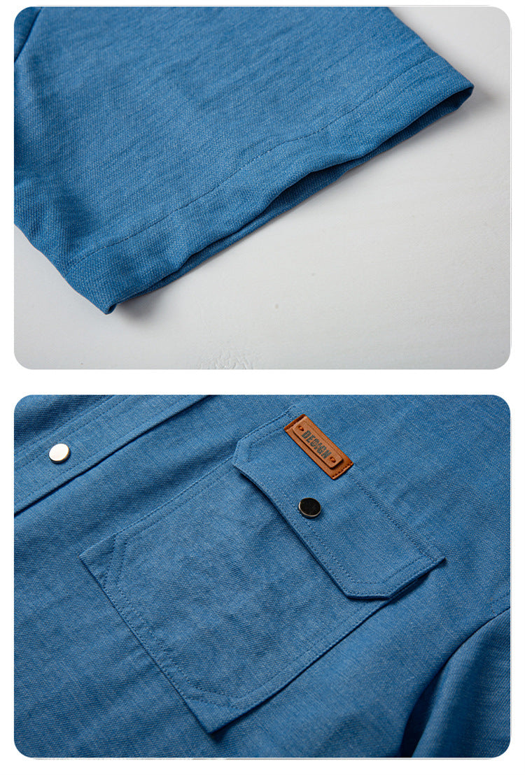 M-8XL Men's Solid Color Denim Short Sleeve Shirt