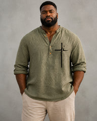 Big & Tall Men's Fé Faith Cross Printed Collar Long Sleeve Shirt