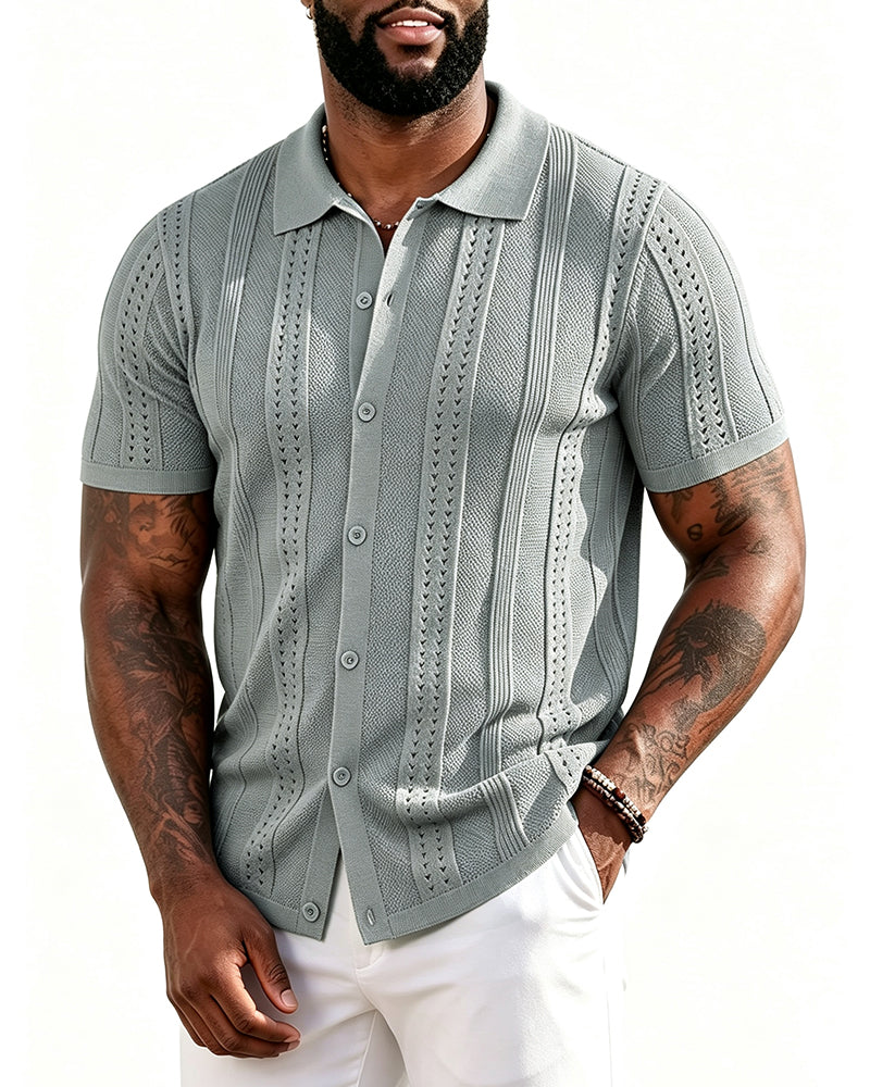 S-4XL Men's Knitted Short-sleeved Button Polo Shirt