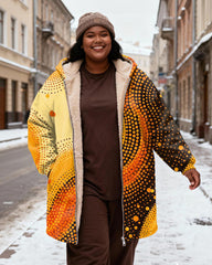 Women's Yellow Orange Brown Gradient Wave Dot Print Velvet Thickened Long Hooded Coat