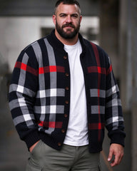 Big & Tall Men's Classic Plaid and Stripes Knit Cardigan