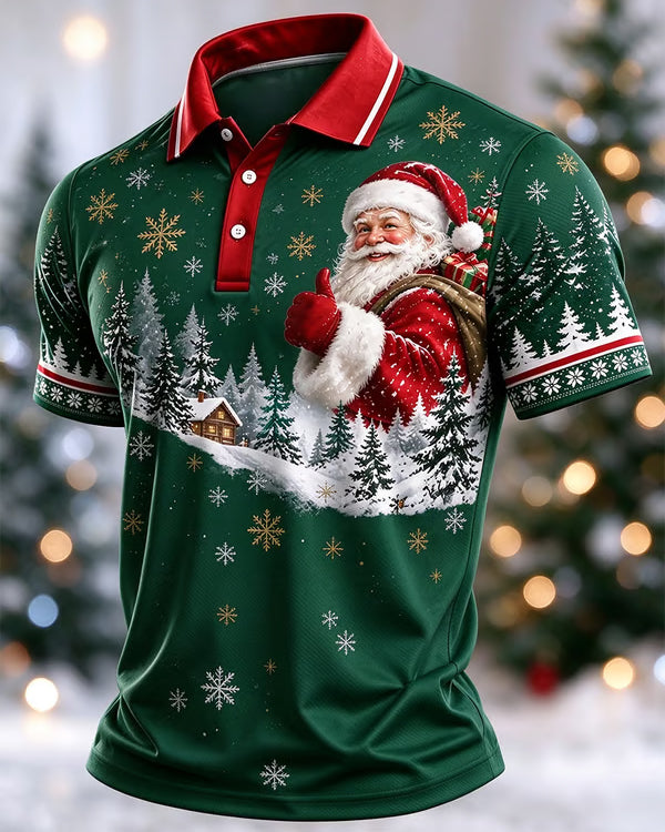 Big & Tall Santa Forest Print Short Sleeve POLO Shirt