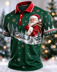 Big & Tall Santa Forest Print Short Sleeve POLO Shirt