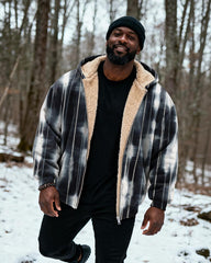 Big & Tall Men's Black And White Gradient Plaid Velvet Thickened Zipper Hoodie