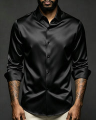 S-6XL Business Casual Solid Color Satin Shirt Non-iron