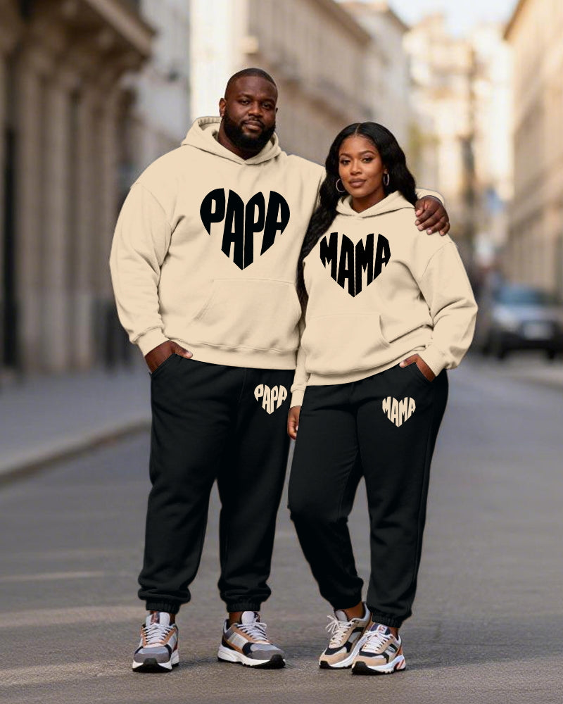 Big & Tall Men's Wine Red Contrast Geometric Print Hoodie Set