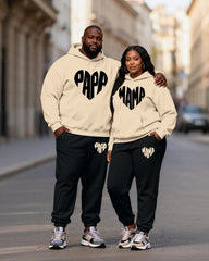 Big & Tall Men's Wine Red Contrast Geometric Print Hoodie Set