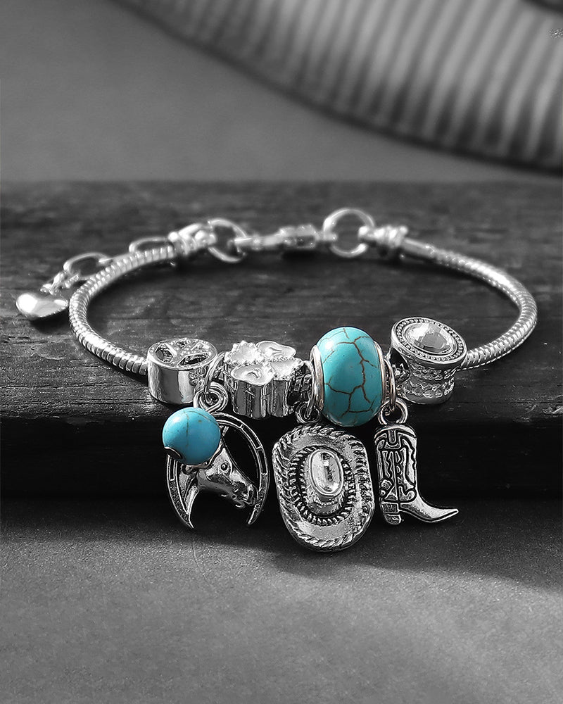 Vintage Western Denim Pendant Beaded Bracelet