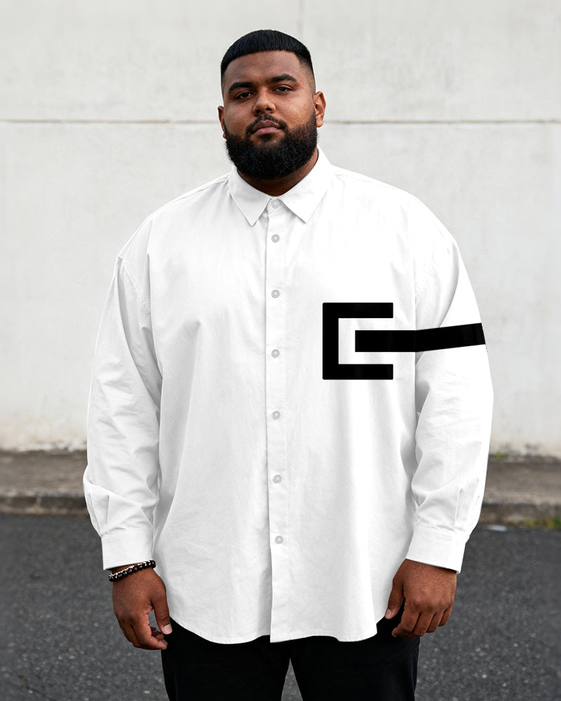 Big & Tall Men's Minimal White And Black Geometric Long Sleeve Shirt