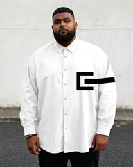 Big & Tall Men's Minimal White And Black Geometric Long Sleeve Shirt