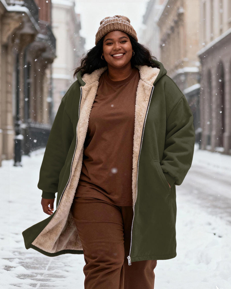 Women's Solid Color Velvet Thickened Long Hooded Coat