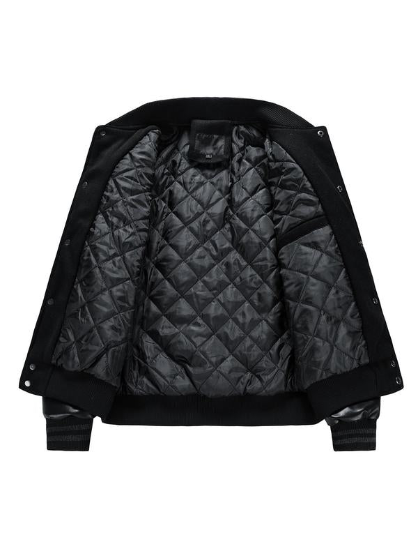 Men's Letter Patched Pocket Button Front Varsity Jacket