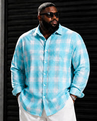 Big & Tall Men's Light Blue Plaid Print Long Sleeve Shirt Pants Set