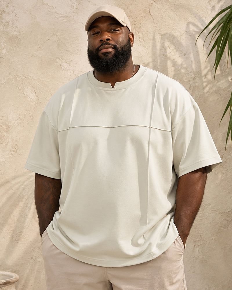 M-4XL Solid-Color Deconstructed-Cut T-Shirt