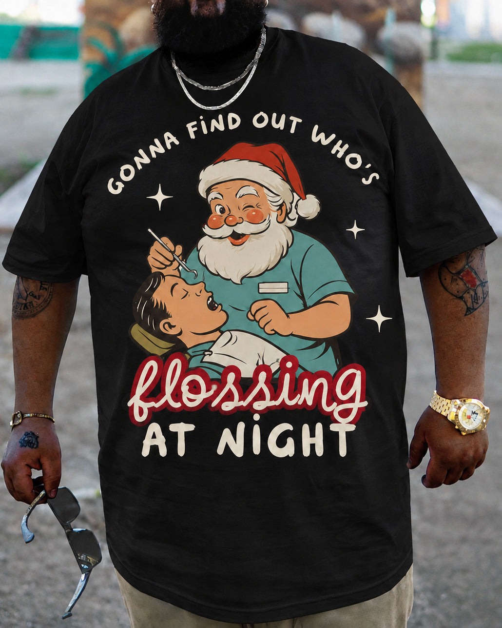 Big & Tall Men's Funny Dental Santa Cotton T-Shirt