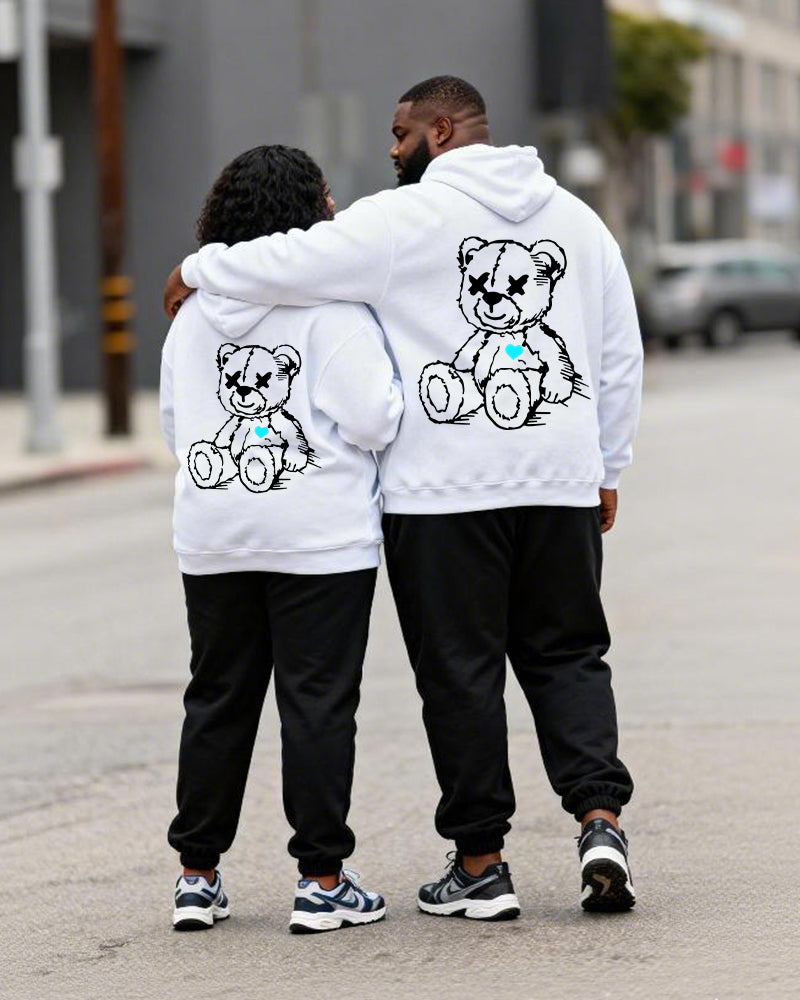 Big & Tall Couples Heartbreak Bear Print Hoodie Set