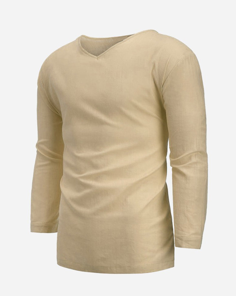 M-4XL Men's Long Sleeve V-Neck Cotton Linen Loose Shirt