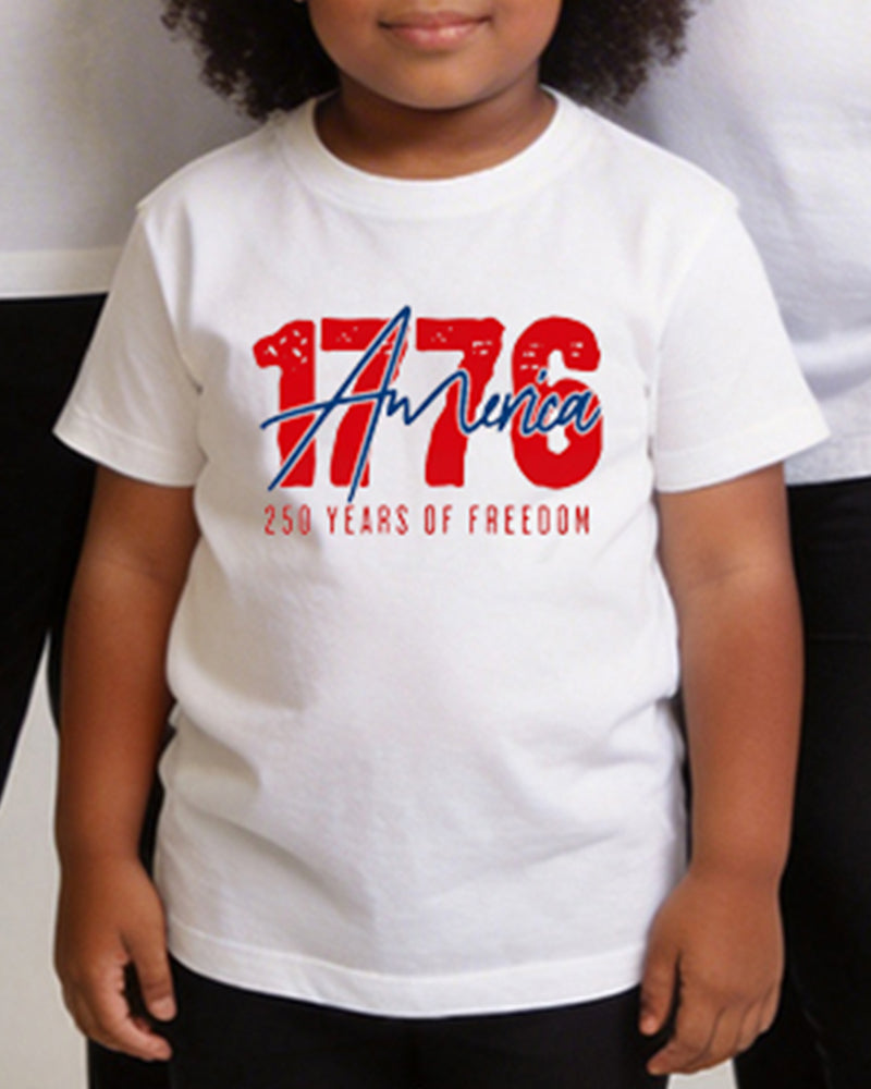 1776 America 250 Anniversary Free Theme Parent-Child Printed Round Neck Short-Sleeved T-Shirt