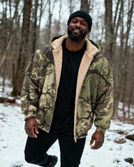 Big & Tall Men's Hunting Style Branch Camouflage Print Velvet Thickened Zipper Cardigan Hoodie