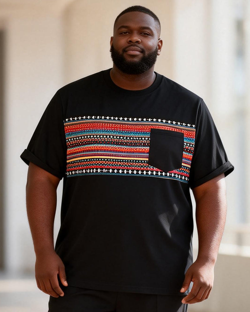 Big & Tall Men's Ethnic Style Color Matching Printed Round Neck Short Sleeve T-shirt