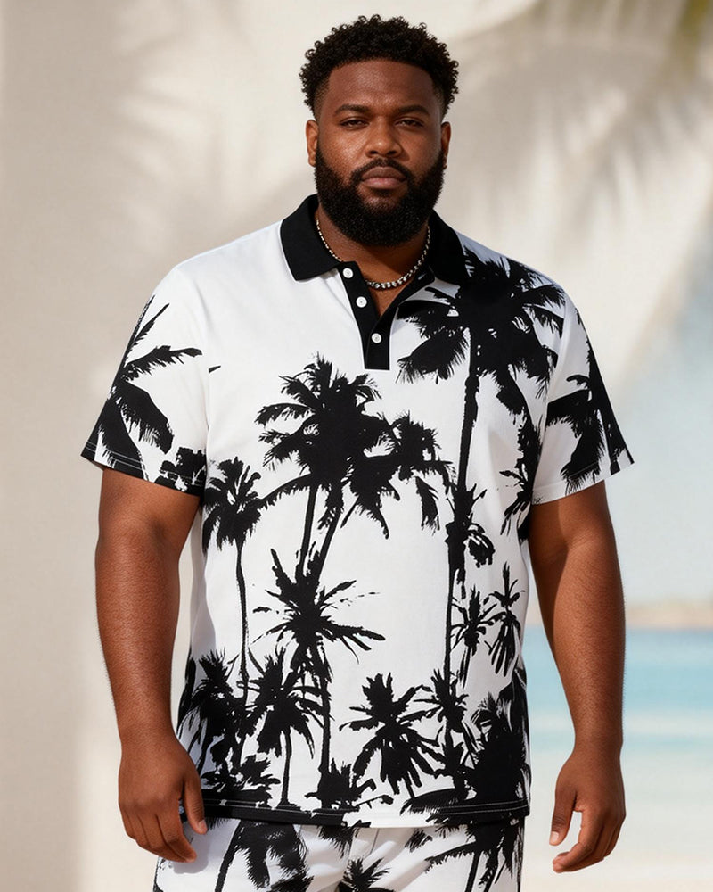 Big & Tall Men's White Coconut Silhouette Contrast Print Short Sleeve Polo Shirt