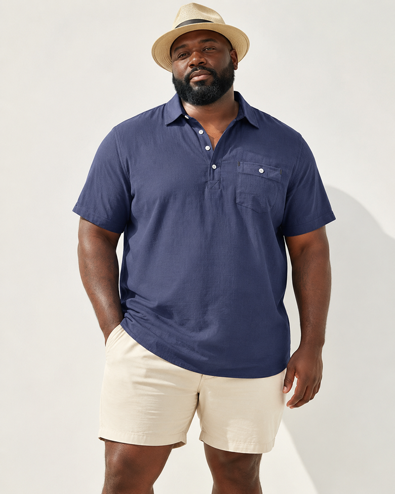 S-3XL Men's Casual Cotton Linen Short-sleeved Thin Shirt With Leck