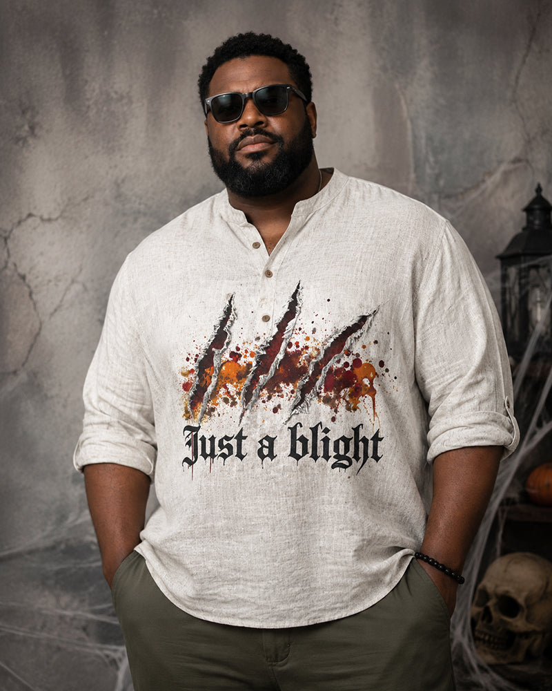 Big & Tall Men's Tear Claw Mark Just A Blight Printed Collar Long Sleeve Shirt