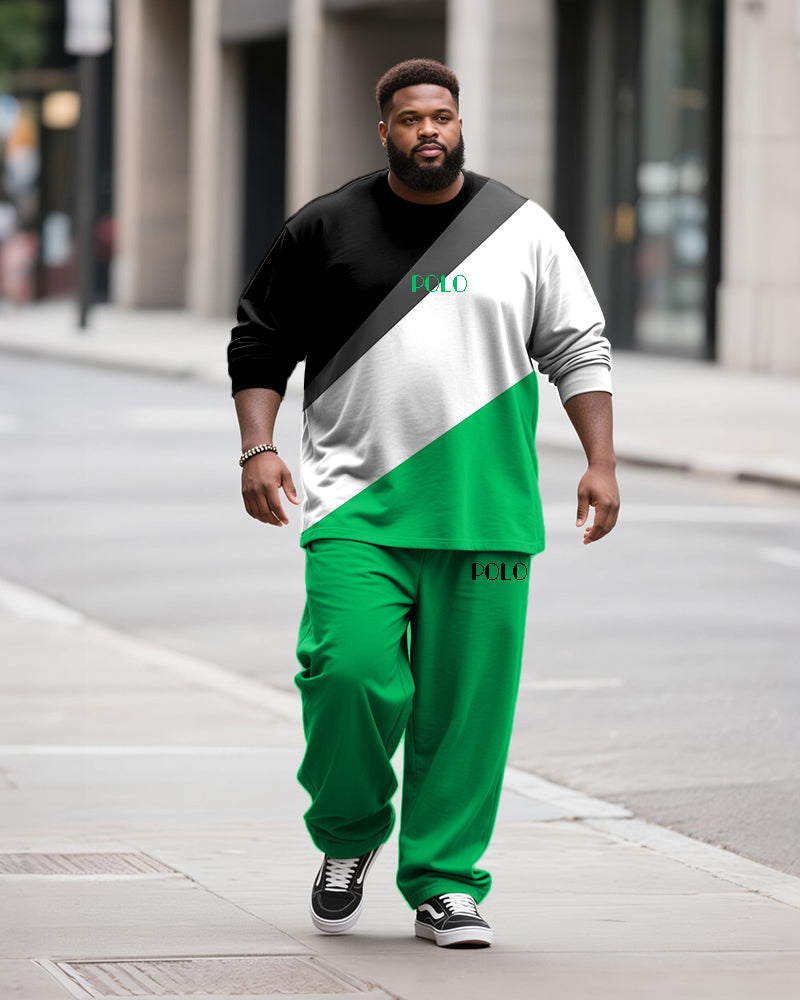 Big & Tall Men's Casual Colorblock Geometric Alphabet Print Long Sleeve T-Shirt Pants Set