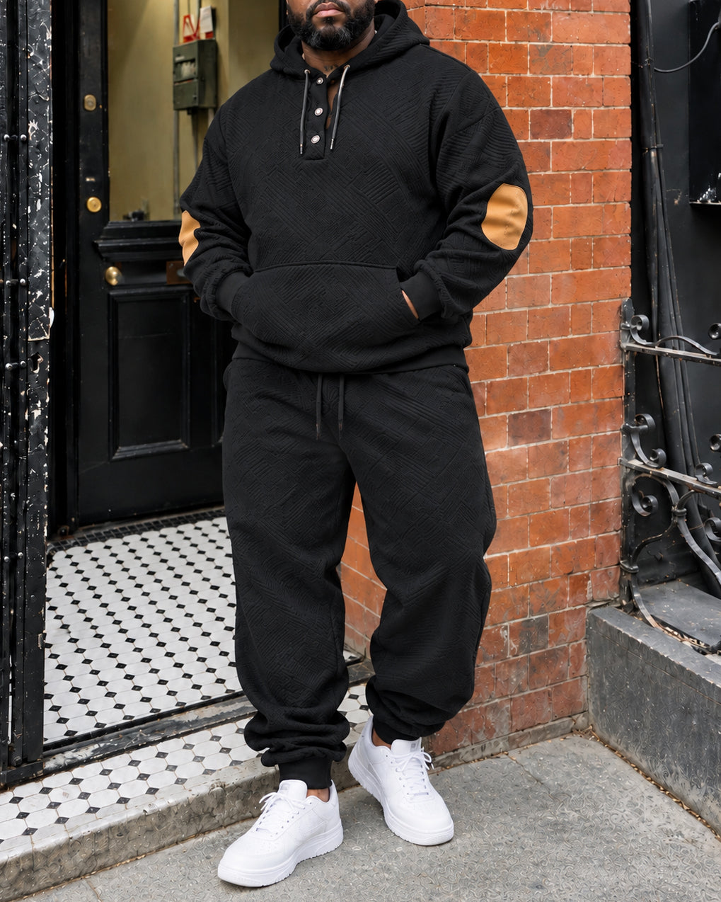 Big & Tall Men's Casual Jacquard Hooded Sweatshirt Set