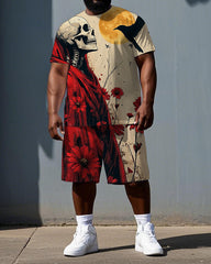 Even Skulls Smile ‘neath Moonrise Men's Romantic Skull Print Big & Tall Short Sleeve T-shirt Set