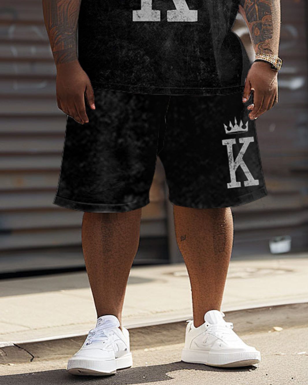 Street Casual King With Crown Distressed Print Large Men's Suit